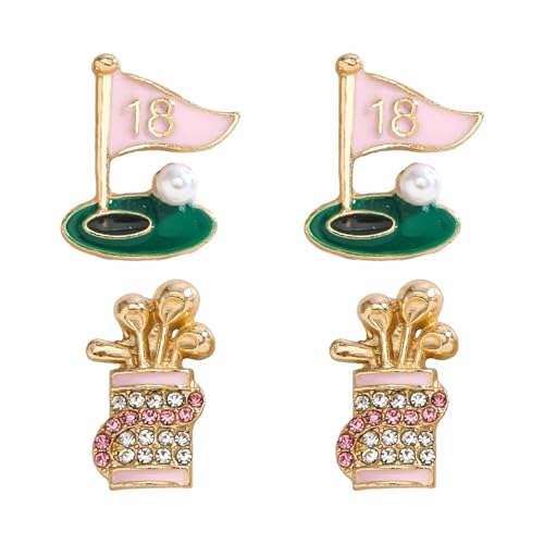 coadipress 2 Pairs Golf Studs Earrings for Women Rhinestone Sparkly Sports Studs Cute Stackable Golf Jewelry Game Day Earrings Outfits Gifts