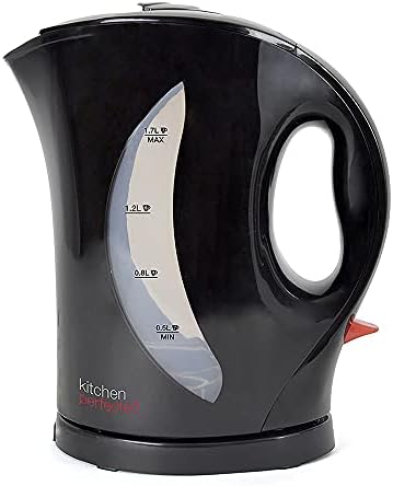 Kitchen Perfected 2000W 1.7L Electric Cordless Kettle - Dual Water Level Windows with Cup Indicators - Washable Filter ? On / Off Indicator Light -Automatic Safety Shut-Off - E1524BK - Black