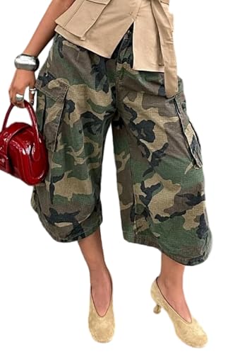 Womens Camo Baggy Denim Cargo Jeans