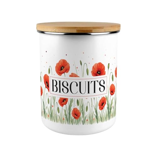 Purely Home Red Summer Poppies Biscuit Canister/Cookie Jar - Extra Large Food Kitchen Storage Container - Poppy Patterned Floral Homewares Gifts