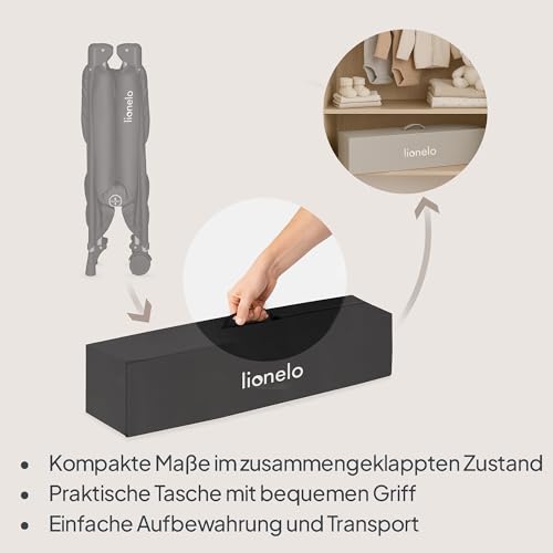Lionelo Amelie Baby-Reisebett, ab Geburt bis 15 kg, klein, faltbar, weiche Faltmatratze, 100,5 x 70,5 cm, 2 Räder, seitlicher Einstieg, Reisetasche
