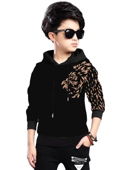 Kids Boys Casual Hooded Neck Lion Printed Full Sleeves Comfortable Cotton Blend Fabric T-Shirt-image-39
