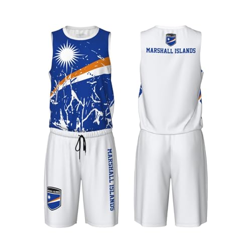 Marshall Islands Flag Grain (3) Basketball Jersey Uniform Suit for Men Adults Training Athletic Set