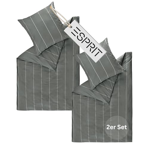 Esprit Home Premium Bettwäsche 140x200 Baumwolle 4teilig Anthrazit - Bettwäsche-Sets 4tlg bestehend aus 2 Bettwäschebezügen 140x200cm - inkl. 2 Kopfkissenbezug 70x90cm - Öko-Tex Zertifiziert