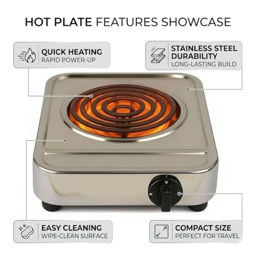 Image of Drumstone (𝐒𝐩𝐞𝐜𝐢𝐚𝐥 20 𝐘𝐞𝐚𝐫𝐬 𝐖𝐚𝐫𝐫𝐚𝐧𝐭𝐲) Portable Electric Hot Plate - Stainless Steel, Compact Cooking Appliance for Home, Office & Travel