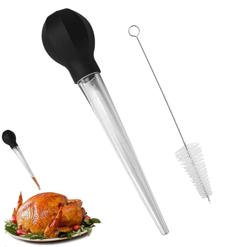 Set di baster per tacchino, in silicone resistente al calore, con spazzola per la pulizia, contagocce per olio di tacchino con pennello, per cucinare tacchino, pollo, barbecue, arrosti e molto altro