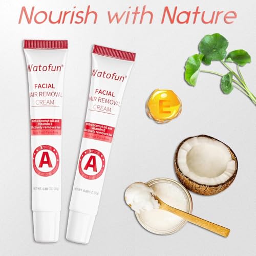 Watofun Facial Hair Removal Cream, Remover for Face & Body, Soothing Aloe Gel, For Sensitive Skin, With Coconut Oil, Vitamin E, Painless Hair Remover for Upper Lip, Chin, Eyebrows for Women & Men — view 3