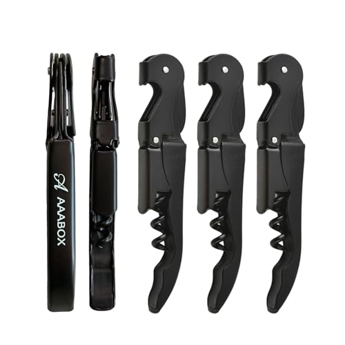 AAABOX 5 pièces Limonadier Lot,Tire Bouchon Sommelier Professionnel,Ouvre Bouteille de Vin,Couteaux en Acier Inoxydable avec DéCapsuleur et Coupe-Capsule(Noir)