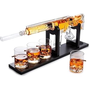 Gifts for Men Dad, Whiskey Decanter Set – Gun AR Limited Edition, Silencer Stopper – 800 ml & 4, 12oz Bullet Glasses – Fathers Day, Birthday Gift – Drinking Party, Liquor, Vodka Tik Tok Gun Decanter