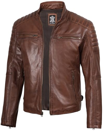 Image of fjackets Cafe Racer Mens Leather Jacket - 100% Real Lambskin Leather Jacket Men Moto Style Outerwear