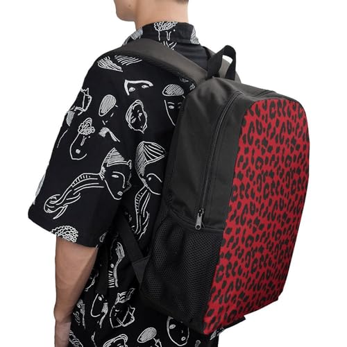 Red Leopard Skin Pattern Backpack Simple Leisure Travel Backpack Outgoing Daypack 17 Inch4