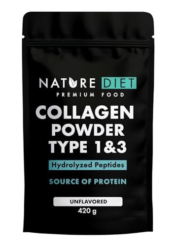 Nature Diet Premium Colágeno en Polvo Tipos 1 y 3 – Péptidos de Colágeno Hidrolizado, Suplemento de Proteína Sin Sabor, 420 g (42 porciones), Fácil de mezclar en café, batidos y yogur