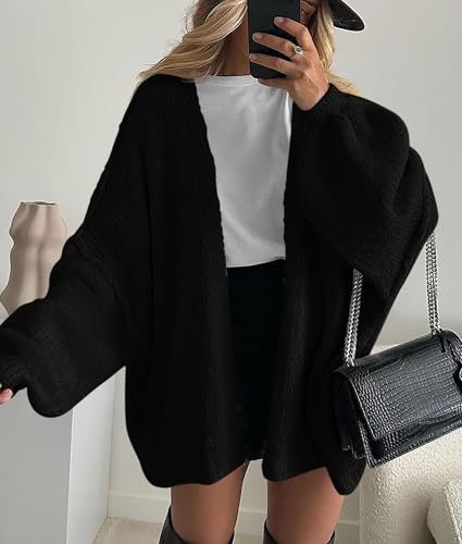 Image of PRETTYGARDEN Womens Oversized Cardigan Sweaters 2026 Fall Long Lantern Sleeve Knit Open Front Lightweight Sweater