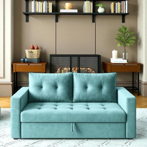 Image of FURNY Tressta 2 Seater Pull-Out Premium Fabric Sofa Cum Bed Sofa Set for Living Room (Sky Blue Fabric) | Durable Comfort | Modern Design | Ideal for Living Room