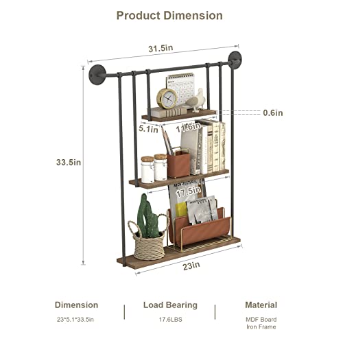 Industrial Floating Shelf Wall Mounted, Rustic Metal Hanging Book Shelf For Wall, Pipe Shelving With Wood Plank, 3 Tier Wall Shelf For Bedroom, Storage Shelves For Living Room, Bathroom,Kitchen #TOP2