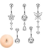 RUGBOL Juego de 5 Piercings de Ombligo de Acero Inoxidable, Joyería para Navel para Mujer y Niña