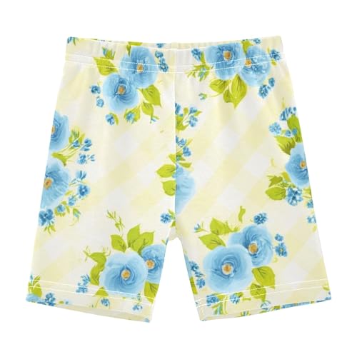 Shorts Under Skirts Cotton Girls Biker Shorts Toddler 4t Children Clusters Blue Light Blue Vintage Style Flowers Green - Main Image