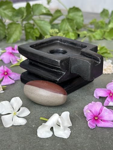 Image of Shivam VASTU AKAL 1.5 inch Original Narmadeshwar Narmada Shivling with 3 inch Narmada Stone Yoni Base Jaladhari (Ardhanarishwar Shivling, Black Square Jaladhari)