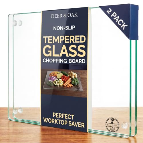 Image of Deer & Oak XL Glass Chopping Board 40x30cm, Tempered Worktop Saver, 2 Pack