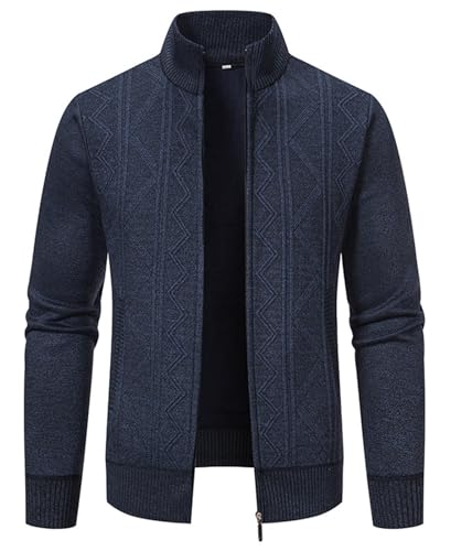 crazy bean Cardigan en tricot pour homme décontracté avec fermeture éclair et col montant à manches longues, gris foncé, XL