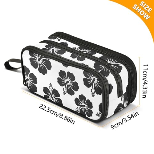Image of Tropical Hawaiian Hibiscus Flowers Pencil Case Box Boys Girls Large Pencil Pouch Zipper Compartments Big Capacity Stationery Pen Bag for Kids Teens Adults School