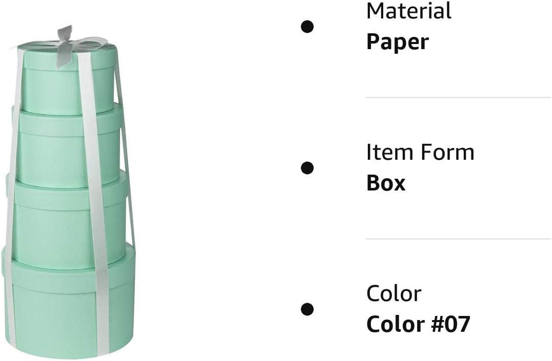 Gift Boxes with Lids Gift Box Assorted Sizes Decorative Nested Boxes Present box Cardboard Teal Blue Gift Boxes for Birthdays Wedding Valentine’s day Anniversary and More - Round Set 4