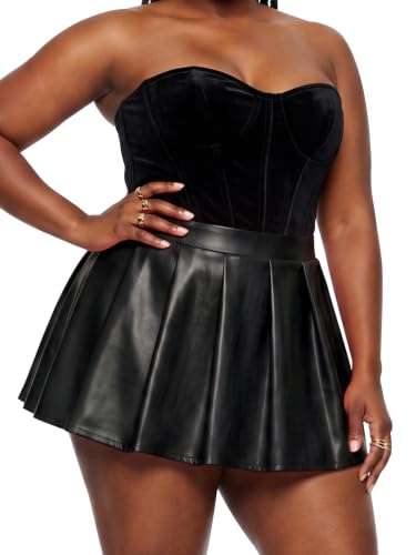 Moon Wood Women's Plus Size Leather Skirt Faux Mini Skort Concert Outfits