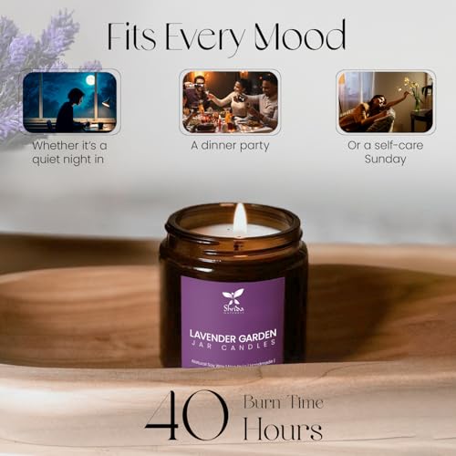 Image of 100% Natural Soy Wax Lavender Jar Candle, 180g, 40+ Hour Clean Burn, Essential Oil Aromatherapy Candle, Smoke-Free Eco-Friendly Home Fragrance, Aesthetic Glass Jar Gift Candle