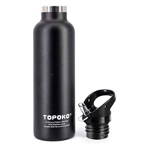 Topoko 25 Oz Double Wall Stainless Steel Water Bottle, Straw Lid With Handle, Vacuum Insulated, Sweat Proof, Leak Proof Travel Mug Sports Bottle, Keep Warm Or Cold Up To 24 Hours.(Piano Black) #TOP2