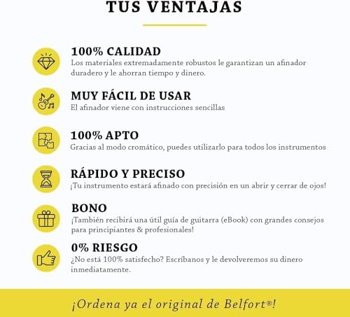 Miniatura 5 de Belfort Afinador De Pinza Para Guitarra, Ukelele, Bajo Y Violín, Cromático