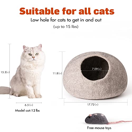 Cat Cave Bed -Handmade Wool Cat Bed Cave, Eco-Friendly Cat Bed Cat House, Felt Cat Caves For Indoor Cats And Kittens (Grey/White) #TOP7