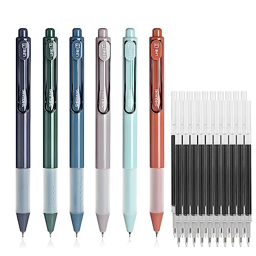 Joyseedi 6PCS Retractable Gel Pens with 20 Additional Black Refill, 0.5mm Fine Point Quick Dry Ink Pens, Black Gel Ink Pens Aesthetic Ballpoint Pens for Adult or Kids Writing School Office Supply