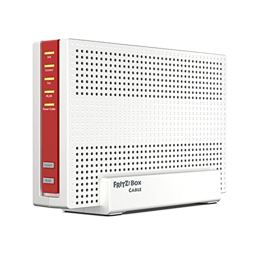 AVM FRITZ! Box 6690 kabel (modem kablowy DOCSIS 3.1, 4x4 Wi-Fi 6 (WLAN AX) o mocy 4800 Mb/s (5 GHz) + 1200 Mb/s (2,4 GHz), 1x port 2,5 Gigabit LAN, USB 3.0, DECT), biały/czerwony