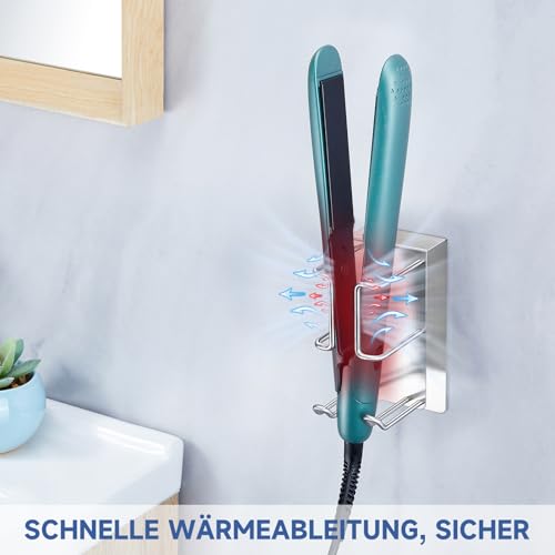 Miniatura 9 de Yybo Soporte Plancha Pelo, Sporte Secador Pelo Y Plancha Sin Taladrar, Secador Pared Para Varios Barriles De Rizadores De Pelo, Planchas Plata