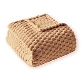 PLEASANT BOULEVARD Fleece Throw Blanket for Couch with 3D Turtle Shell Jacquard Soft Blanket, Fuzzy Blanket for All Seasons 50x60 Inches, Camel