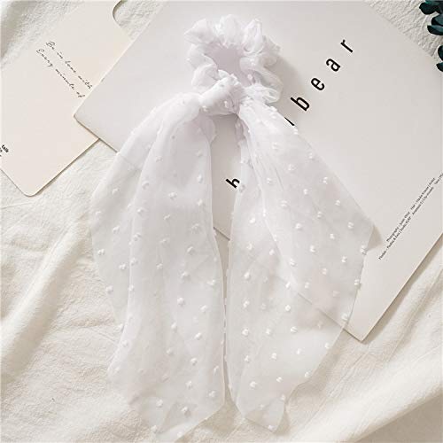 3 Packs Scarf Scrunchies, Polka Dot Daisy Flower Hair Scarf Scarves, Satin Silk Long Tails Scrunchy, Bowknot Hair Bands, Elastics Ponytail Holder, Donut Hair Ties for Women Girls (Style 1) - Image 3