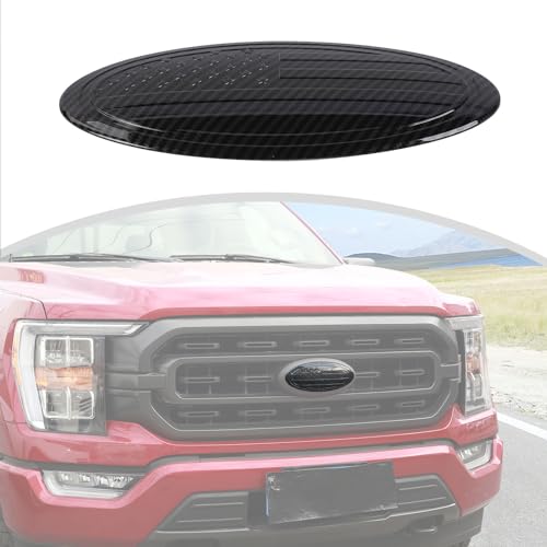 Image of CheroCar for F150 Emblem Cover Trim,Logo Back Badge Decoration Cover Trim Compatible with Ford F150 F-150,Carbon Fiber