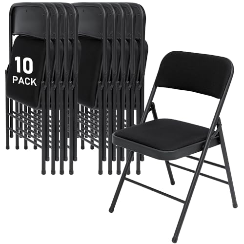 10 Pack Folding Chairs,Grey Fabric Padded Seat Metal Foldable Chairs