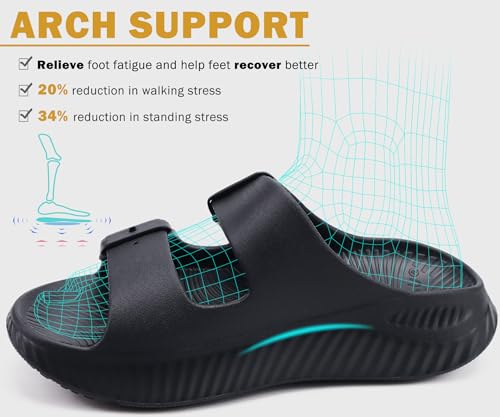 Image of KuaiLu Womens Recovery Sandals Comfortable Plantar Fasciitis Arch Support Ladies Orthopedic Sport Slides Open Toe Slip On Thick Athletic Cushion Slippers Summer Pool Beach Walking Shoes Black Size 7