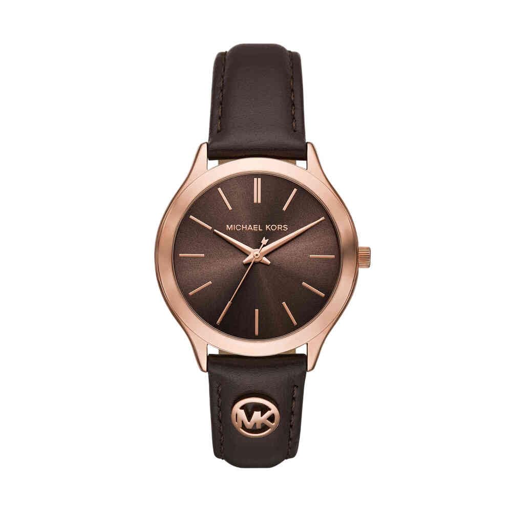 Michael Kors damski zegarek Slim Runway, 38 mm, kwarcowy mechanizm z trzema wskazówkami i skórzanym paskiem