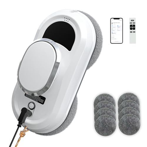 EAEGE Automatic Window Cleaning Robot Smart Robot Window Cleaner Inside/Outside 3000Pa Suction Intelligent Path Planning Remote Control for high Glass Shower Mirror with 10 Rags(White)