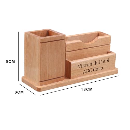 Image of Deskart Customized Multipurpose Pen Holder Stand | Premium Wooden Desk Organizer with Business Visiting Card and Mobile Holder