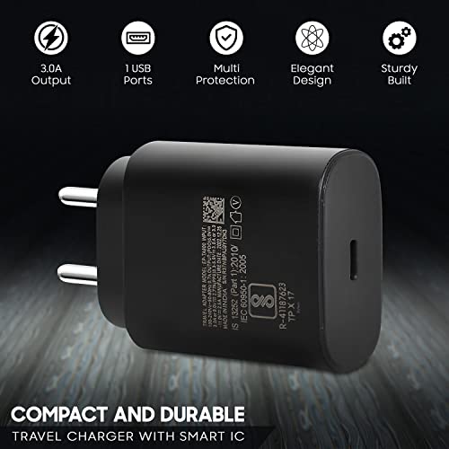 Image of 25W USB-C Super Fast Charger Adapter Compatible for Galaxy M34 5G Mobile Phone Charging True PD Adaptor [Quick Charge Support] Power Rapid Adaptive Wall Charger - 25 Watt (Black)