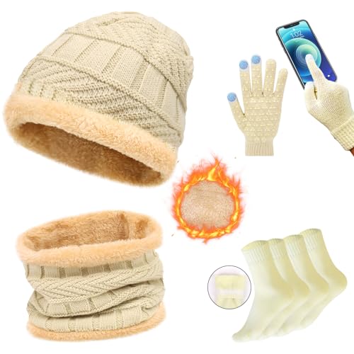La Mejor Selección de Set de bufanda, gorro y guantes para Hombre favoritos de las personas. 41 Bonbell Gorro de Invierno y Bufanda para Frío 5 en 1, Guantes para Pantalla Tactiles Antideslizante, Bufanda de Sombreros Punto con 2 Pares de Calcetines Térmicos para Hombres y...