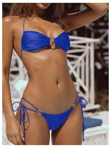 Essential Guide: How Many Bathing Suits Do I Need for Vacation To Feel Perfect? (2026) 7 SOLY HUX Bathing Suit for Women Halter Ring Linked Tie Side Bikini Sets Two Piece Swimsuit Plain Blue Medium