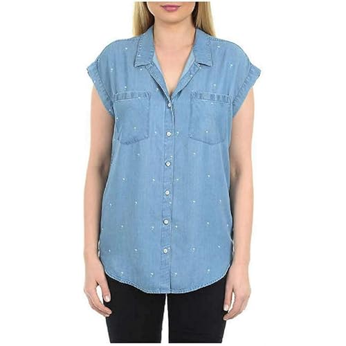 Jachs Ladies' Girlfriend Short Sleeve Tencel Blouse (L, Medium Denim)