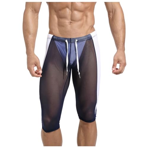 Mallas de malla para hombre, para ciclismo, correr, pantalones cortos de compresión, transparentes, para yoga, deporte, yoga, deporte, pantalones cortos de fitness, entrenamiento, O azul., S