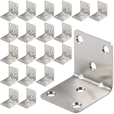 AYSUM Corner Bracket, 20 Pack Heavy Duty Iron Angle Brace, 40 x 40mm L-Shaped Brackets, Bracket Fastener, Metal Steel Brackets for Wood, Fixing Furniture Fastener Hardware, Silver Cover