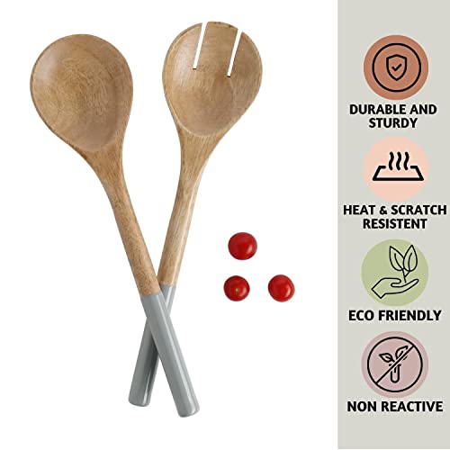 Folkulture Salad Servers Or Salad Tongs, Wooden Utensils For Serving Salad, Salad Forks Or Salad Tongs For Serving, Salad Sling, 12-Inch Spoon And Fork Set, Mango Wood, Grey #TOP1