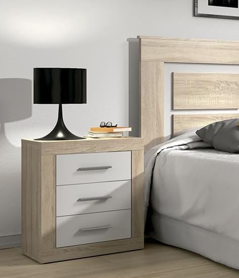 Shiito | Modelo Aspen - Mesita de Noche con 3 cajones | Acabado en Cambria - Blanco